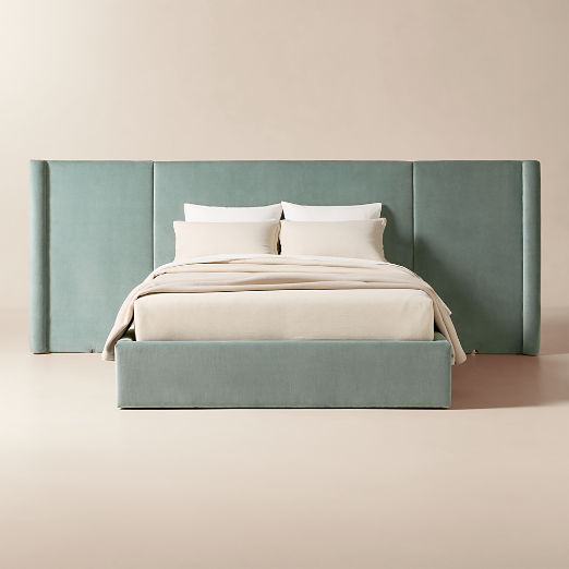 Abbott Arctic Blue Velvet Upholstered Extended Queen Platform Bed