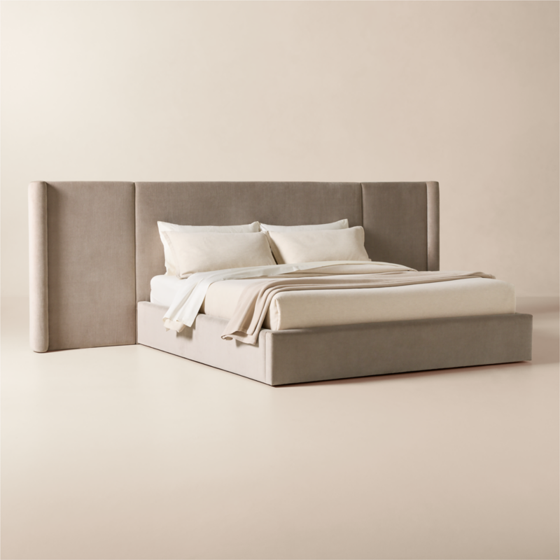 Abbott Grey Velvet Upholstered Extended King Platform Bed - image 3 of 10