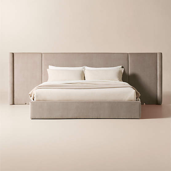 Abbott Grey Velvet Upholstered Extended King Platform Bed
