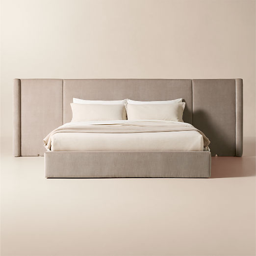 Abbott Grey Velvet Upholstered Extended Platform Bed
