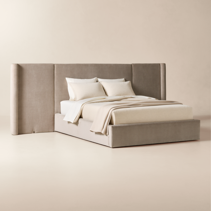 Abbott Grey Velvet Upholstered Extended Queen Platform Bed - image 3 of 10