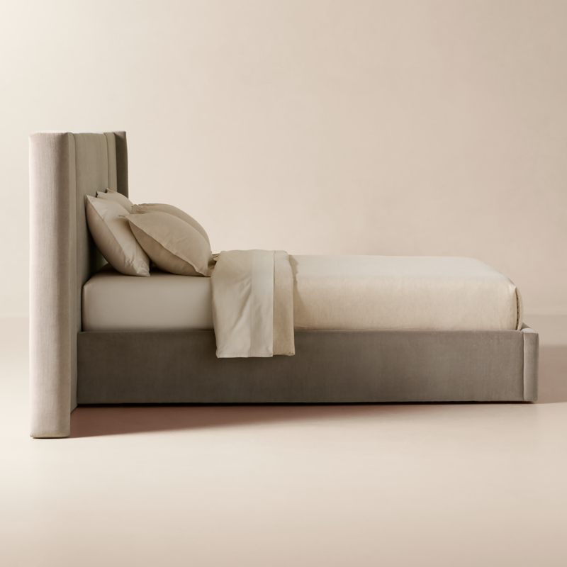 Abbott Grey Velvet Upholstered Extended Queen Platform Bed - image 4 of 10