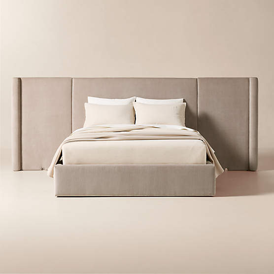 Abbott Grey Velvet Upholstered Extended Queen Platform Bed