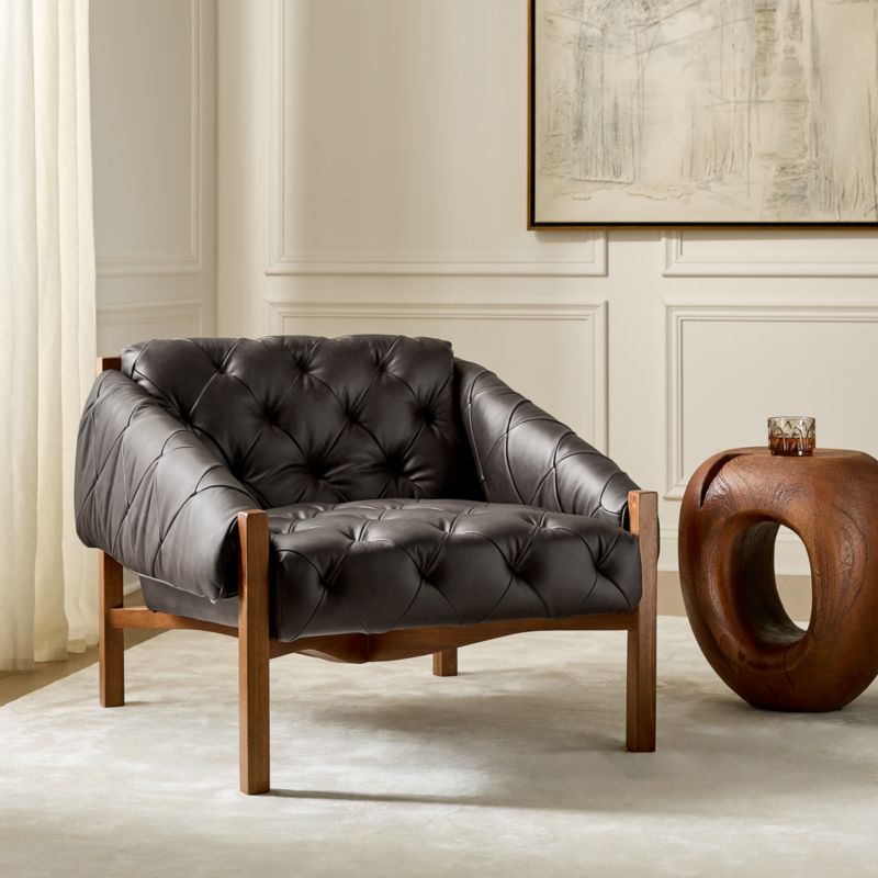 Abruzzo Charcoal Leather Tufted Chair - image 2 of 11