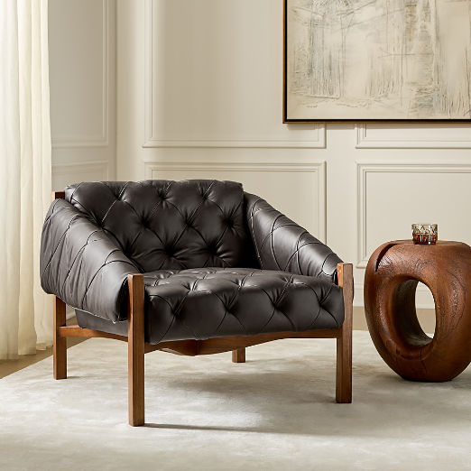 Abruzzo Charcoal Leather Tufted Chair
