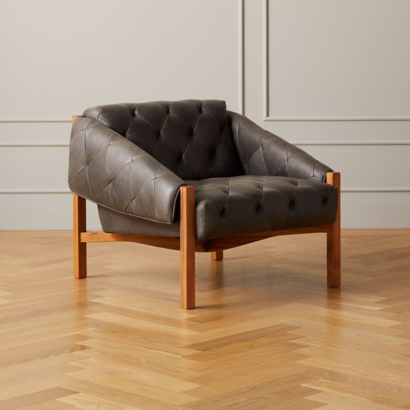 Abruzzo Charcoal Leather Tufted Chair - image 3 of 10