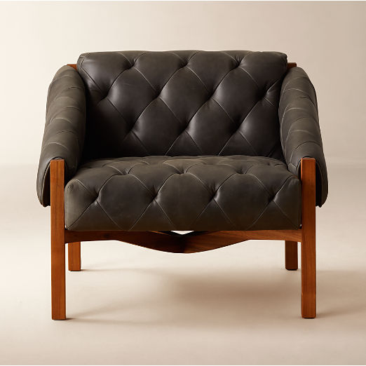 Abruzzo Charcoal Leather Tufted Chair Set of 2