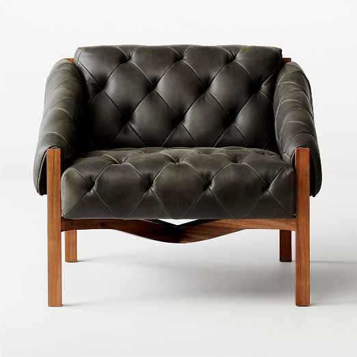 Abruzzo Charcoal Leather Tufted Chair