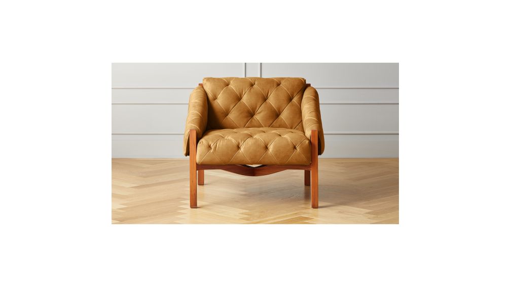 Abruzzo Brown Leather Tufted Chair + Reviews | CB2