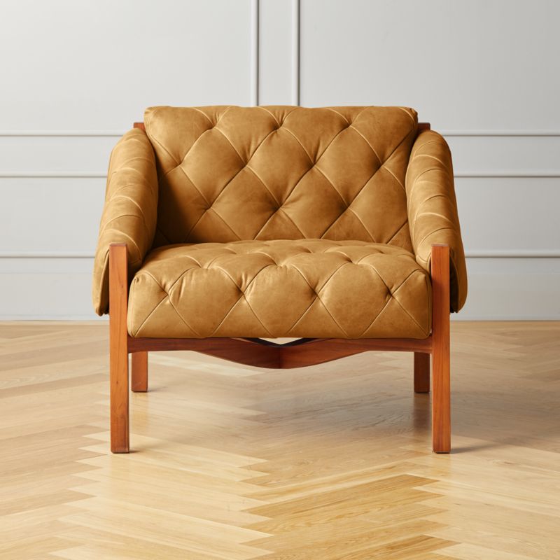 Abruzzo Brown Leather Tufted Chair - image 0 of 9