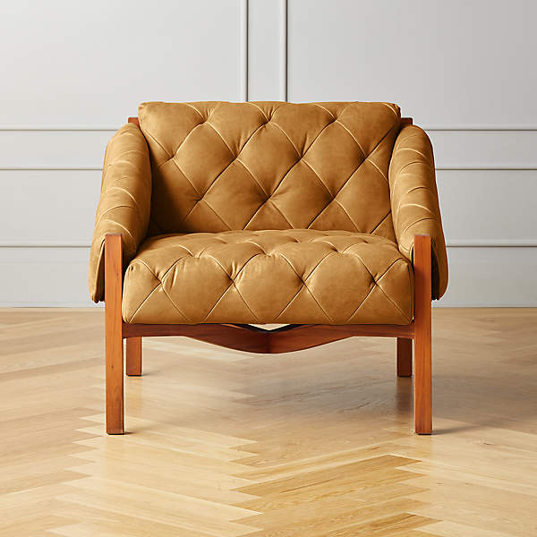 Abruzzo Brown Leather Tufted Chair, Brown Leather Chairs