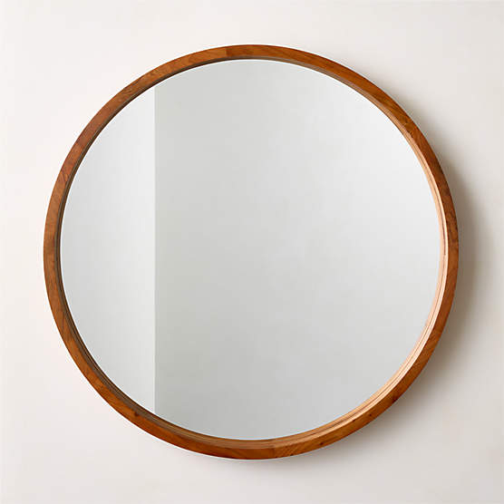 Acacia Wood Round Wall Mirror 40"
