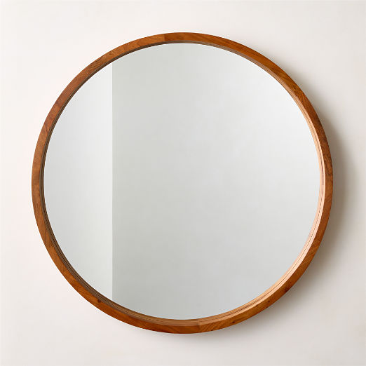 Acacia Wood Round Wall Mirror 40"