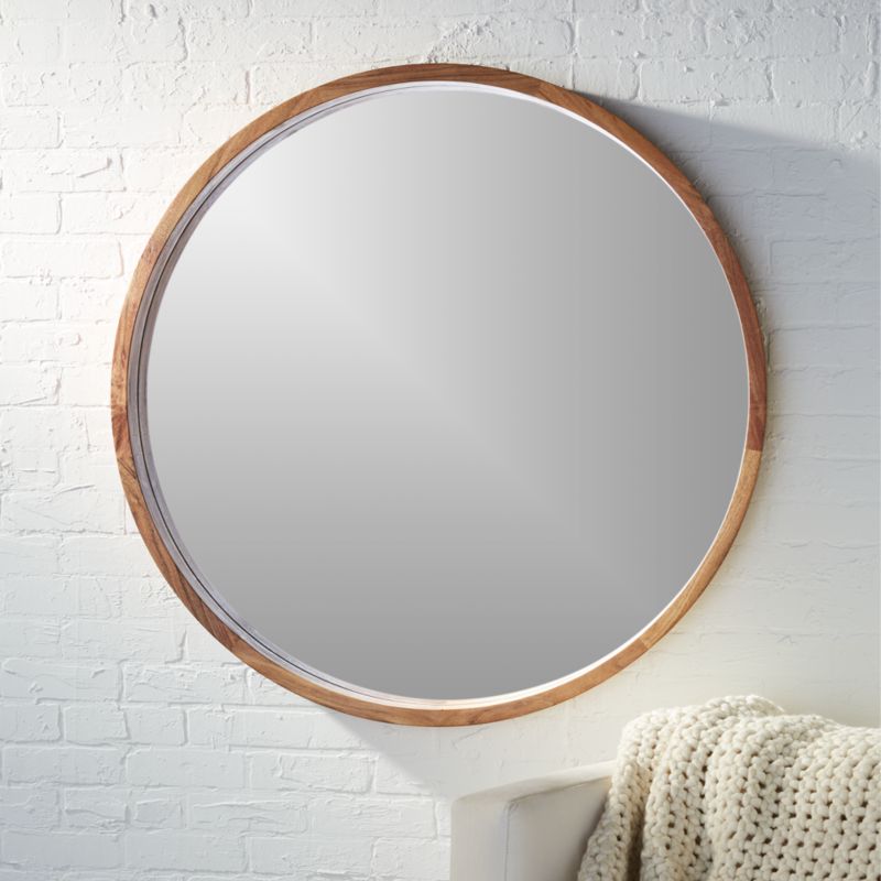 Round Mirrors Cb2 Acacia Wood 40 Mirror
