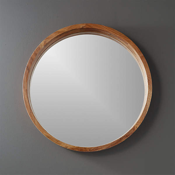 Acacia Wood Round Wall Mirror 24, Circular Wood Framed Mirror