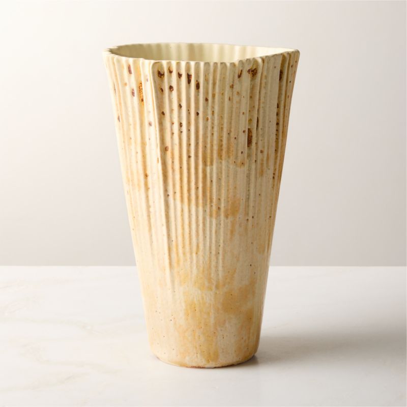 Acilia Yellow Ceramic Fluted Vase with Reactive Glaze - image 1 of 4