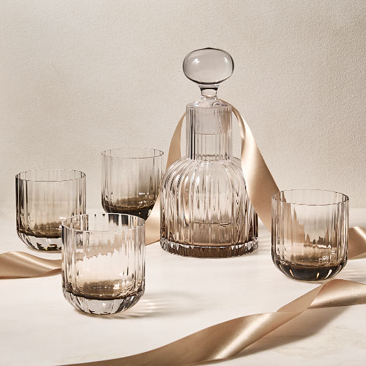 Adelaide Smoked Decanter and Double Old-Fashioned Glasses Set of 5