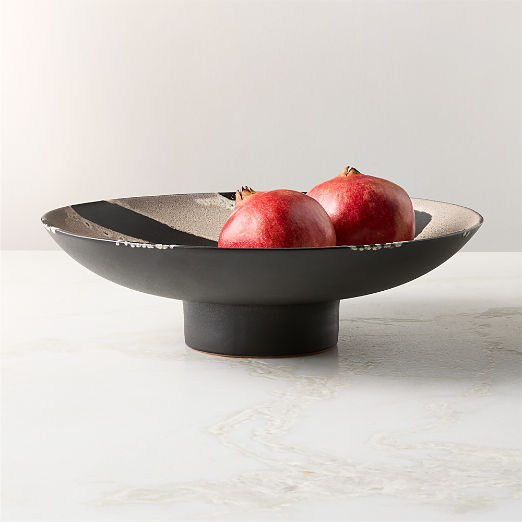Adler Black Ceramic Pedestal Serving Bowl
