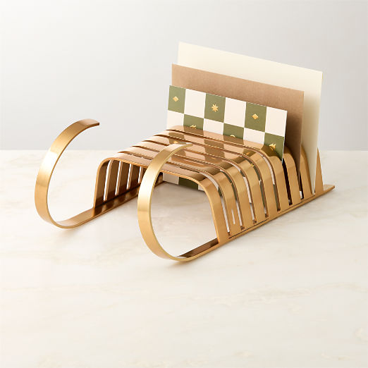 Aged Brass Sleigh Card Holder