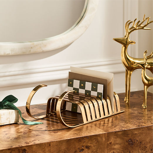 Aged Brass Sleigh Card Holder