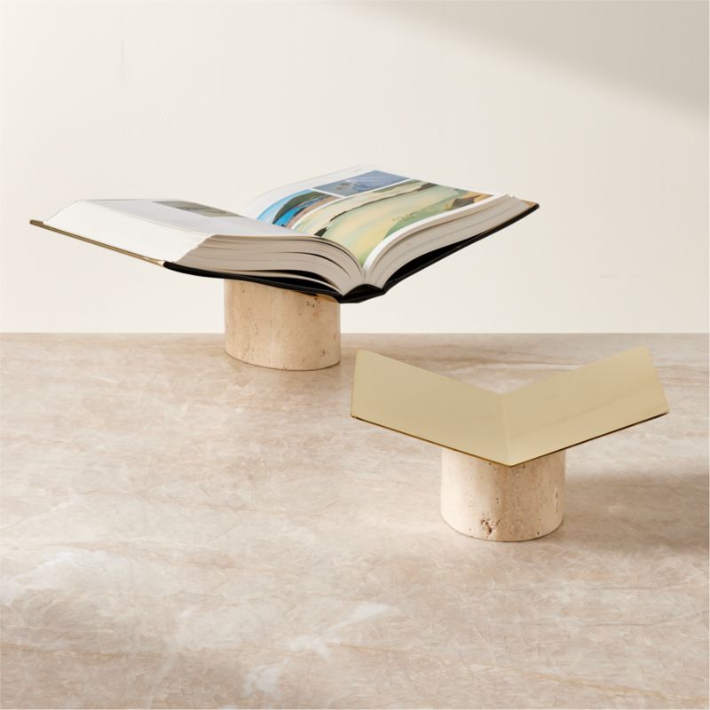 Aimes Brass and Travertine Bookstand - image 3 of 4