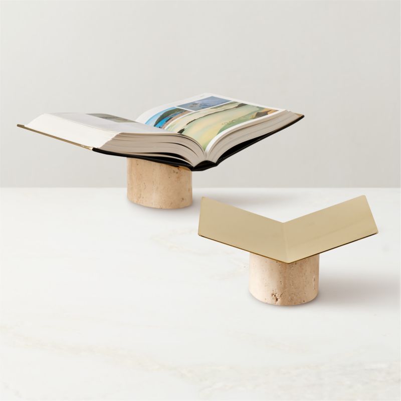 Aimes Brass and Travertine Bookstand - image 2 of 5