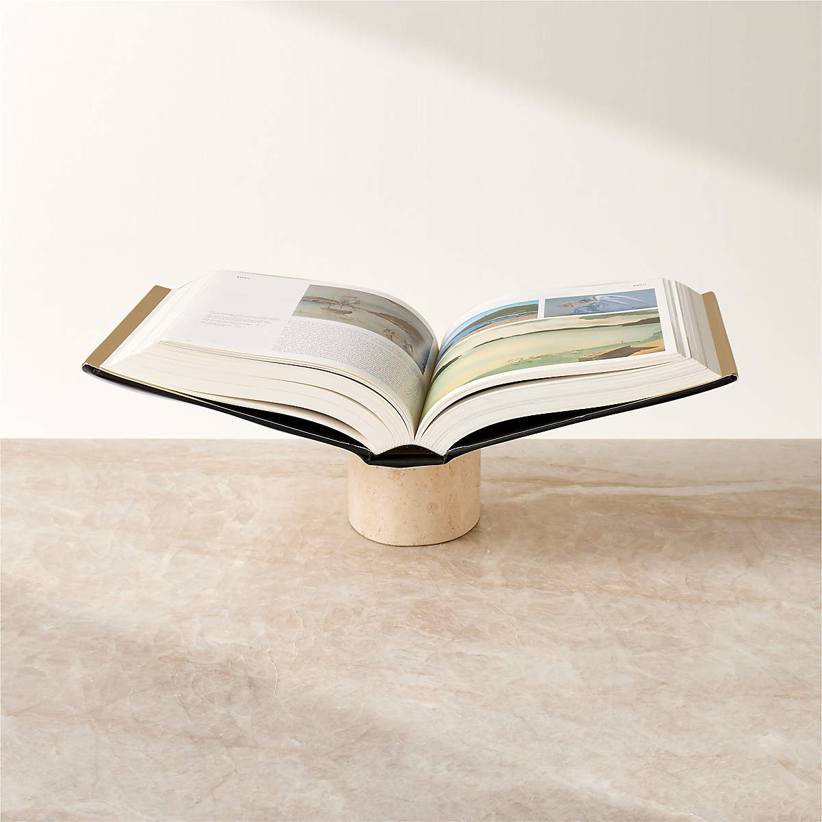 Aimes Brass & Travertine Bookstand | CB2
