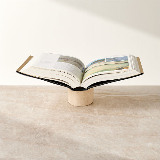 Aimes Brass and Travertine Bookstand