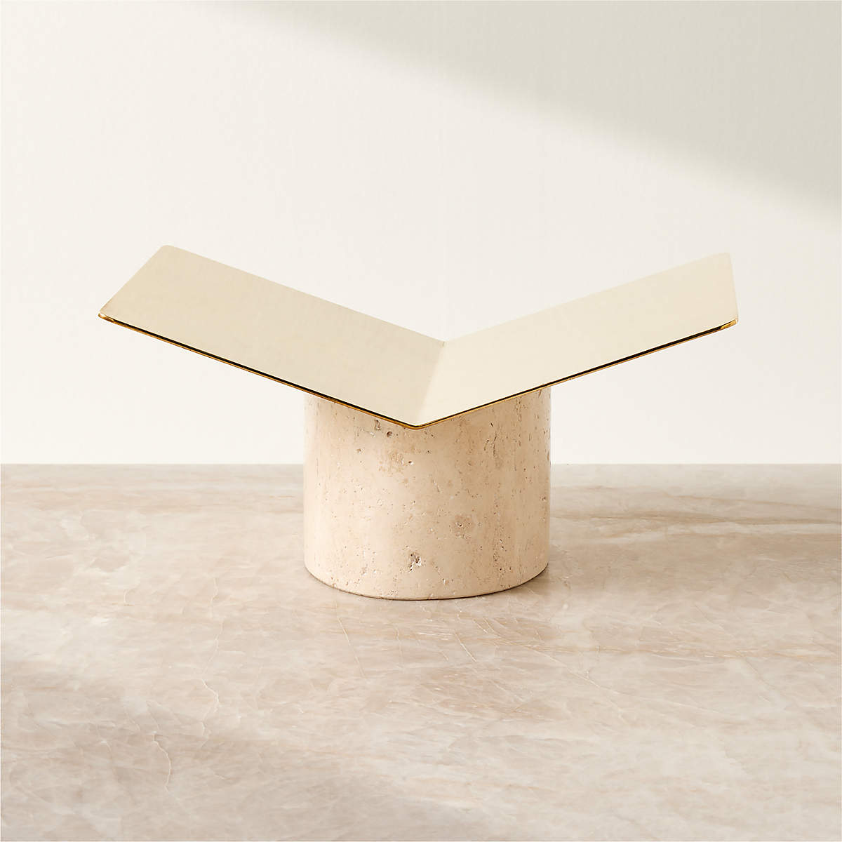 Aimes Brass and Travertine Bookstand + Reviews | CB2