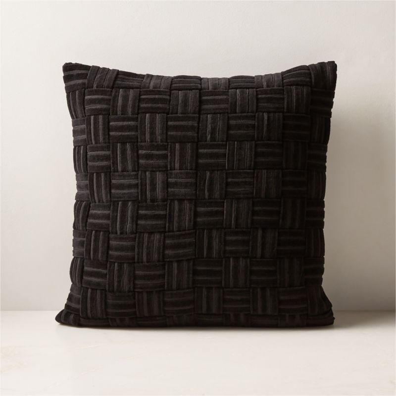 View Akemi Woven Black Velvet Throw Pillow with Down-Alternative Insert 18'' details