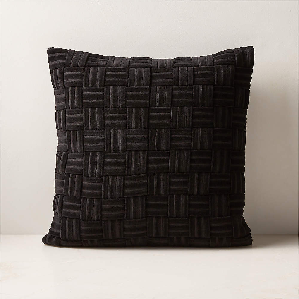 Akemi Woven Black Velvet Throw Pillow with Down Alternative