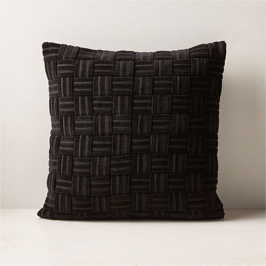 Akemi Woven Black Velvet Throw Pillow with Down-Alternative Insert 18''