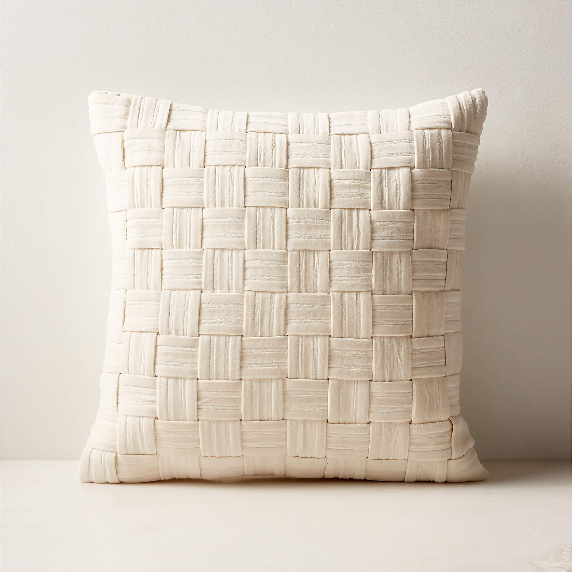 Akemi Woven Warm White Velvet Throw Pillow with DownAlternative Insert 18'' CB2