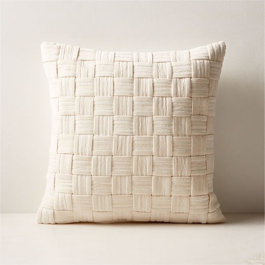 Akemi Woven Warm White Velvet Throw Pillow 18"