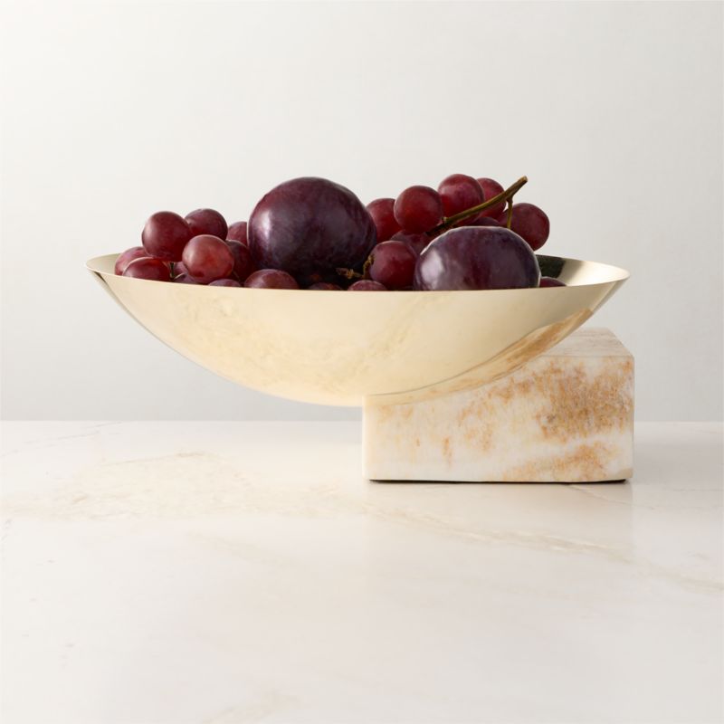 View Akri Champagne Gold Stainless Steel and Cream Onyx Low Serving Bowl details