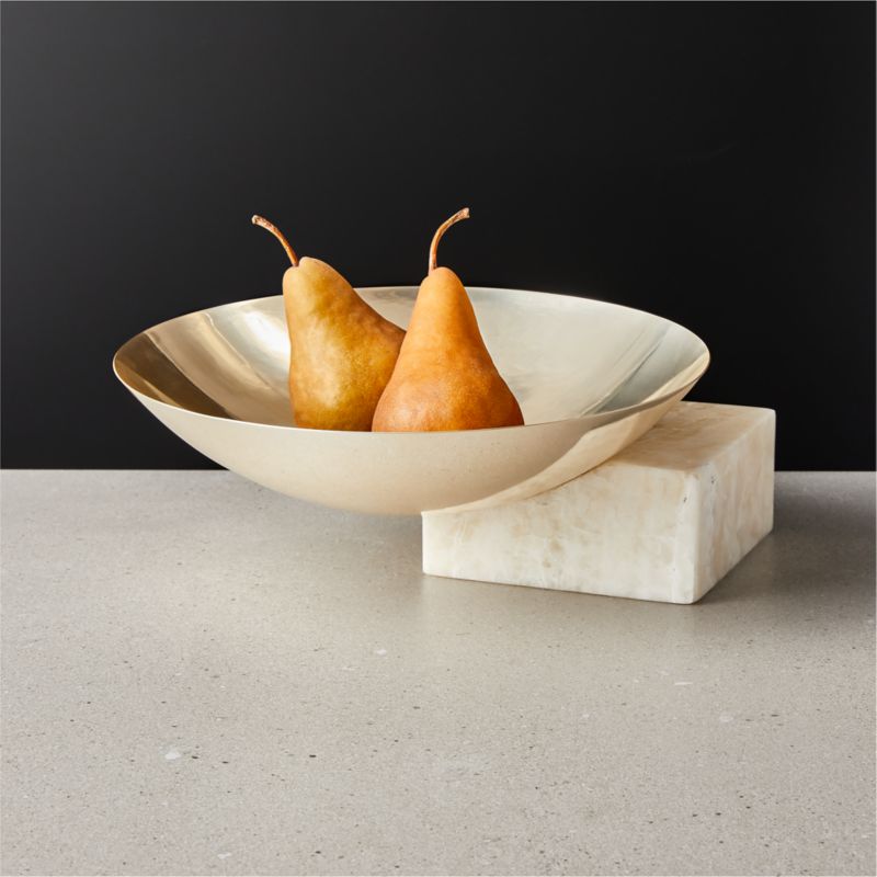 View Akri Champagne Gold Stainless Steel and Cream Onyx Low Serving Bowl details