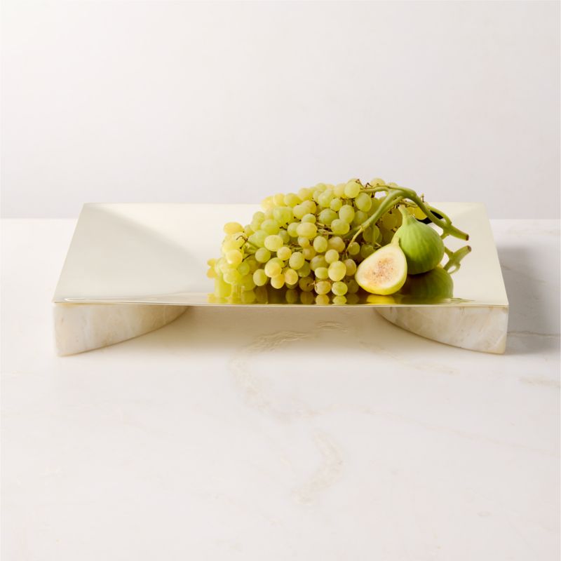 View Akri Rectangular Champagne Gold Stainless Steel and Cream Onyx Serving Platter details