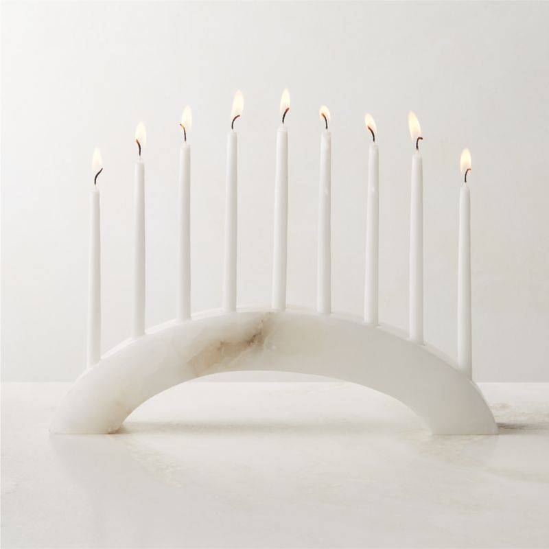 View White Alabaster Hanukkah Menorah details