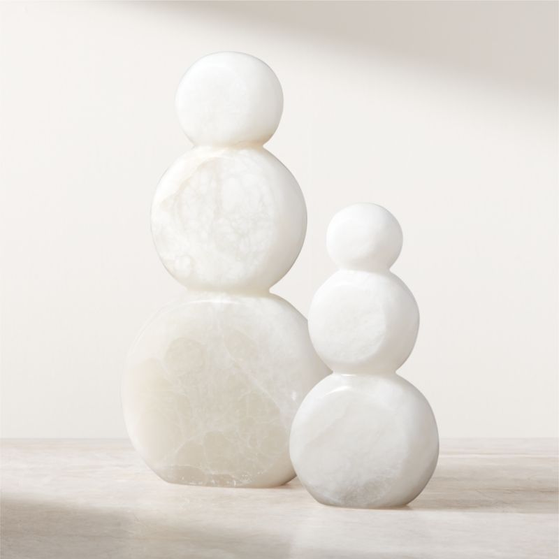 White Alabaster Stone Holiday Snowman 12" - image 1 of 5