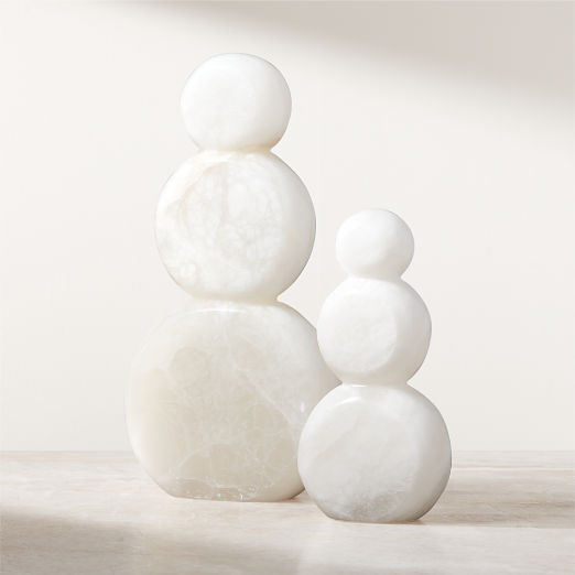 White Alabaster Stone Holiday Snowman