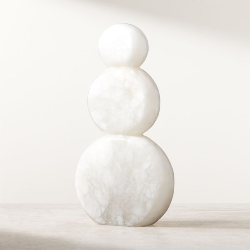 White Alabaster Stone Holiday Snowman 12" - image 0 of 5