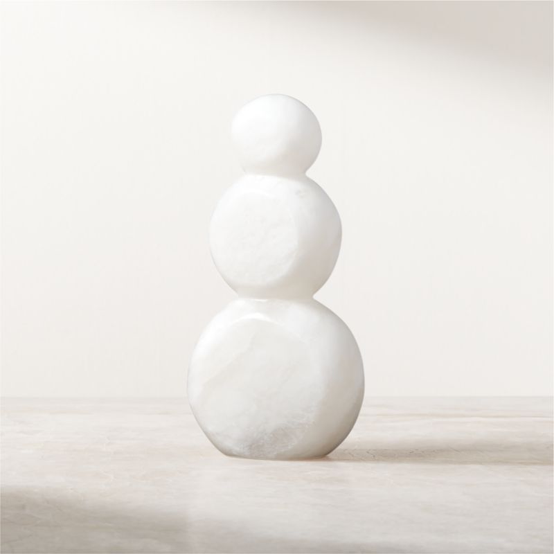 White Alabaster Stone Holiday Snowman 7.75" - image 0 of 5