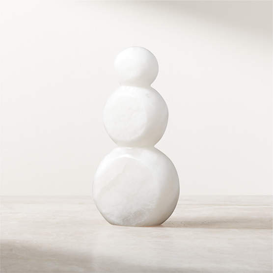 White Alabaster Stone Holiday Snowman 7.75"