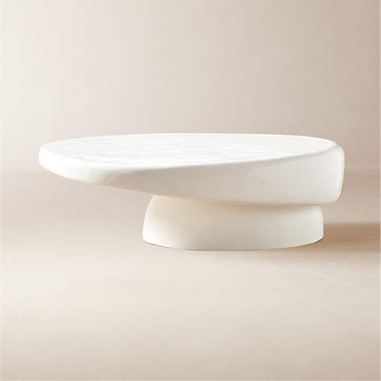 Alastor Oval High-Gloss White Concrete Coffee Table