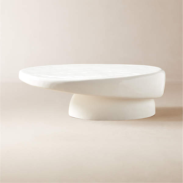 Alastor Oval High-Gloss White Concrete Coffee Table