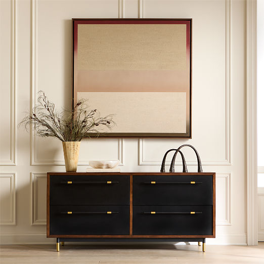 Oberlin 62" Black Vegan Leather and Wood 4-Drawer Dresser