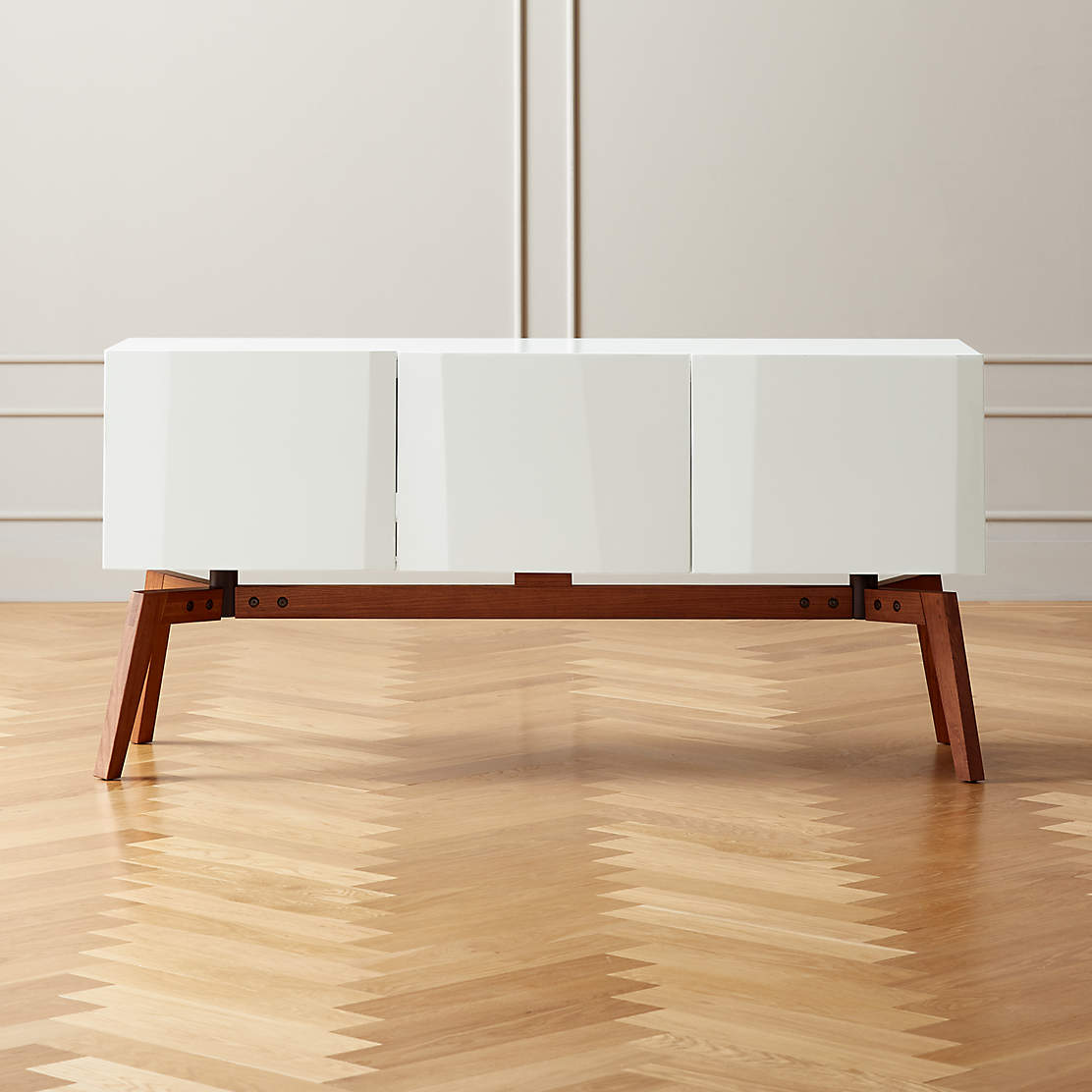 Benoit Enameled White Wood Credenza + Reviews CB2