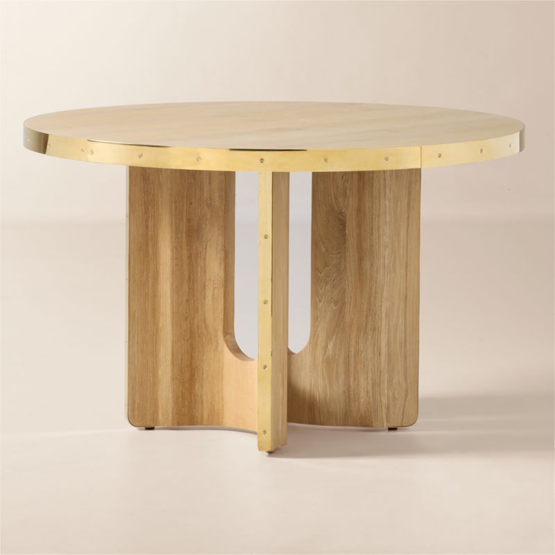 Albertine 48" Round Oak and Unlacquered Brass Dining Table by goop - image 2 of 7