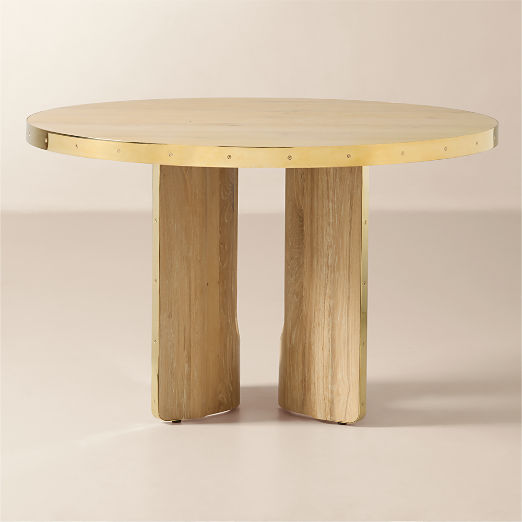 Albertine 48" Round Oak and Unlacquered Brass Dining Table by goop