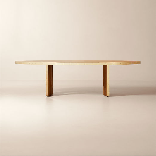 Albertine Oval Oak and Unlacquered Brass Dining Table by goop (72" - 110")